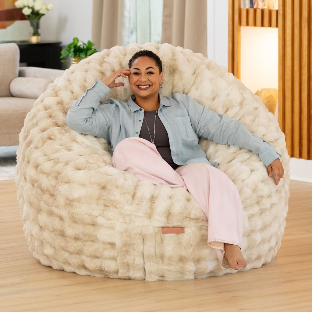 Raven-Symoné Home Big Snuggler Luxe Synthetic Fur 6 Foot Cocoon 2-in-1 Large Bean Bag Bed & Lounger