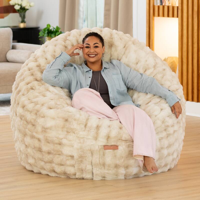 Raven-Symoné Home Big Snuggler Luxe Synthetic Fur 6 Foot Cocoon 2-in-1 Large Bean Bag Bed & Lounger