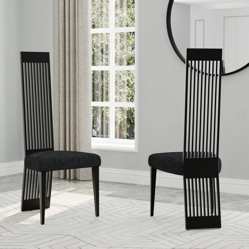 Modern Luxury Boucle Dining Chairs with High Back Design and Metal Legs - Matte Black - Set of 2