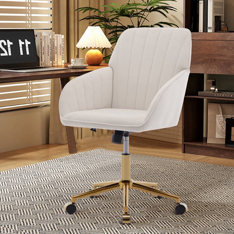 Adjustable Office Chair, Home Bedroom, Ergonomic Swivel Chair, Backrest Seat, Comfortable for Long Sitting - Beige