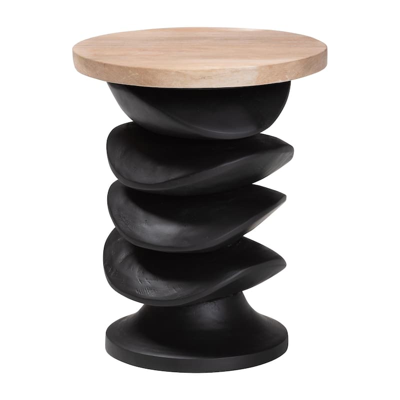 Ziva End Table with Petrified Wood Top - Pedestal Accent Side Table for Living Room or Entryway