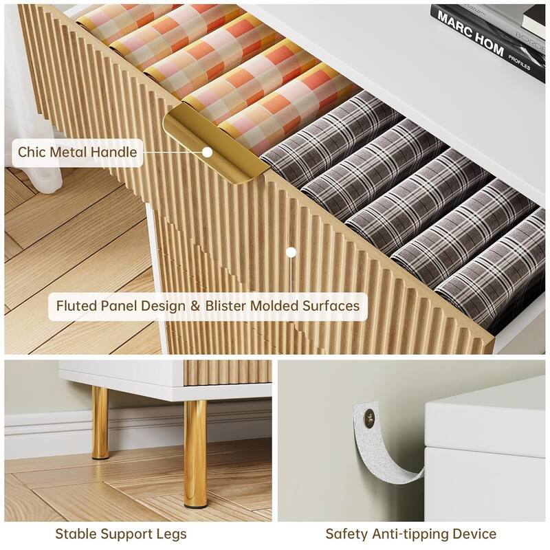 3 Drawer Dresser, Wood Chest of Drawers Organizer Storage with Gold Handle, Small Storage Cabinet