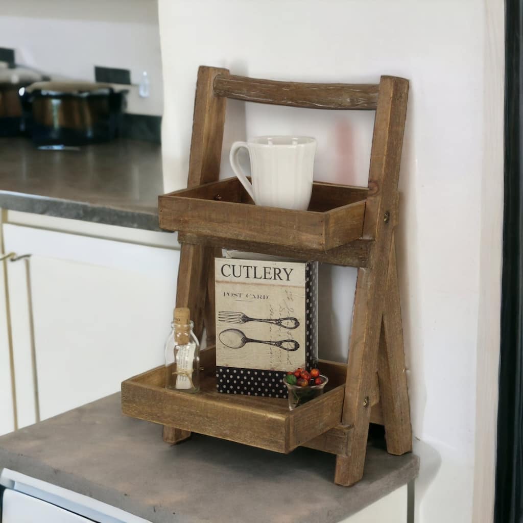 Alari 2 Tier Wood Folding Shelf - Small