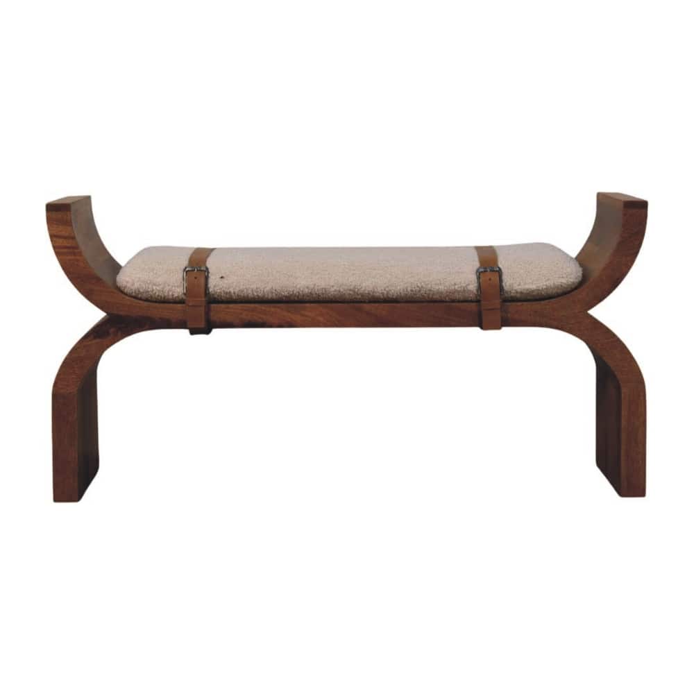 Artisan Furniture Solid Wood Stirrup Curve Bench, Boucle seat