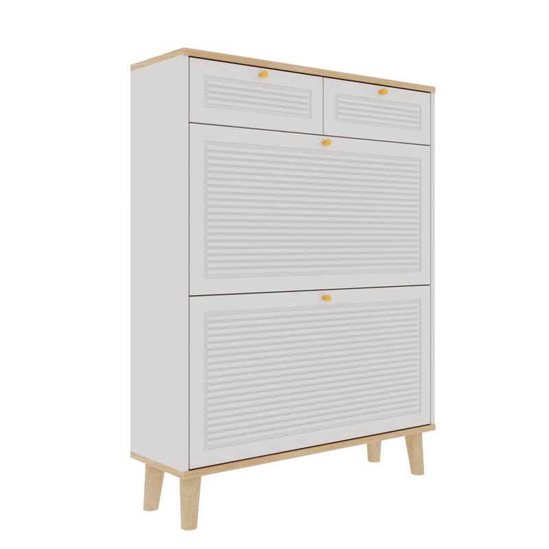 Shoe Cabinet with 2 Flip-up Doors and 2 Drawers,Narrow Shoe Rack Cabinet
