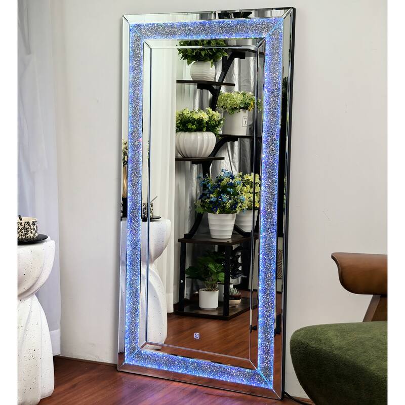 Large Sparkling Crystals Diamond Embedded Venetian Wall Mirror - 48" x 24"