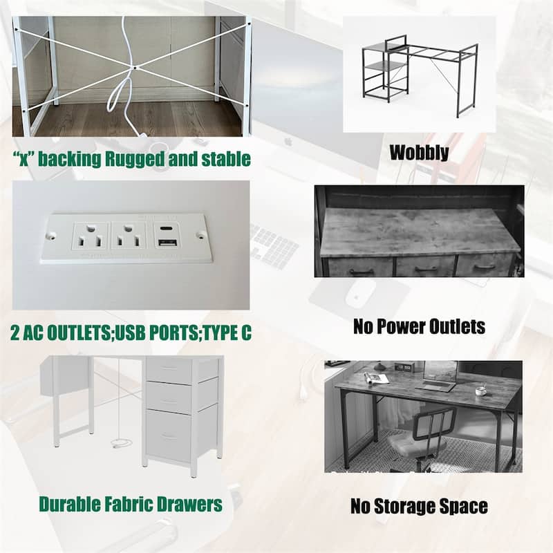 47.3" Office Desk with Power Outlet,3 Drawers,Side Pocket,Study Desk