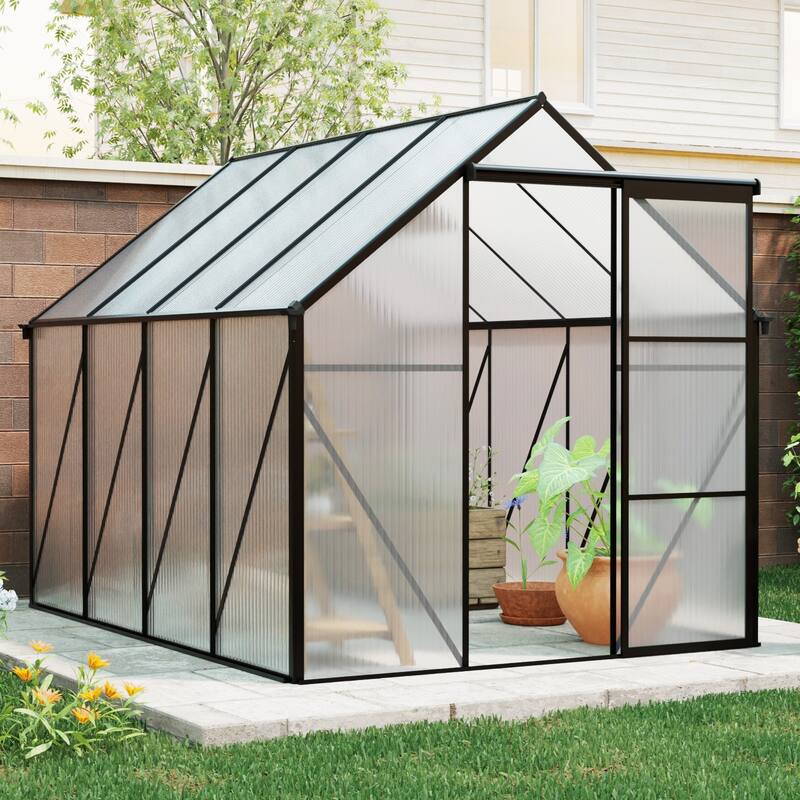 GDF Studio - Baynard Outdoor Aluminum Polycarbonate Greenhouse with Raised Base and Walk-In Design - Aluminum