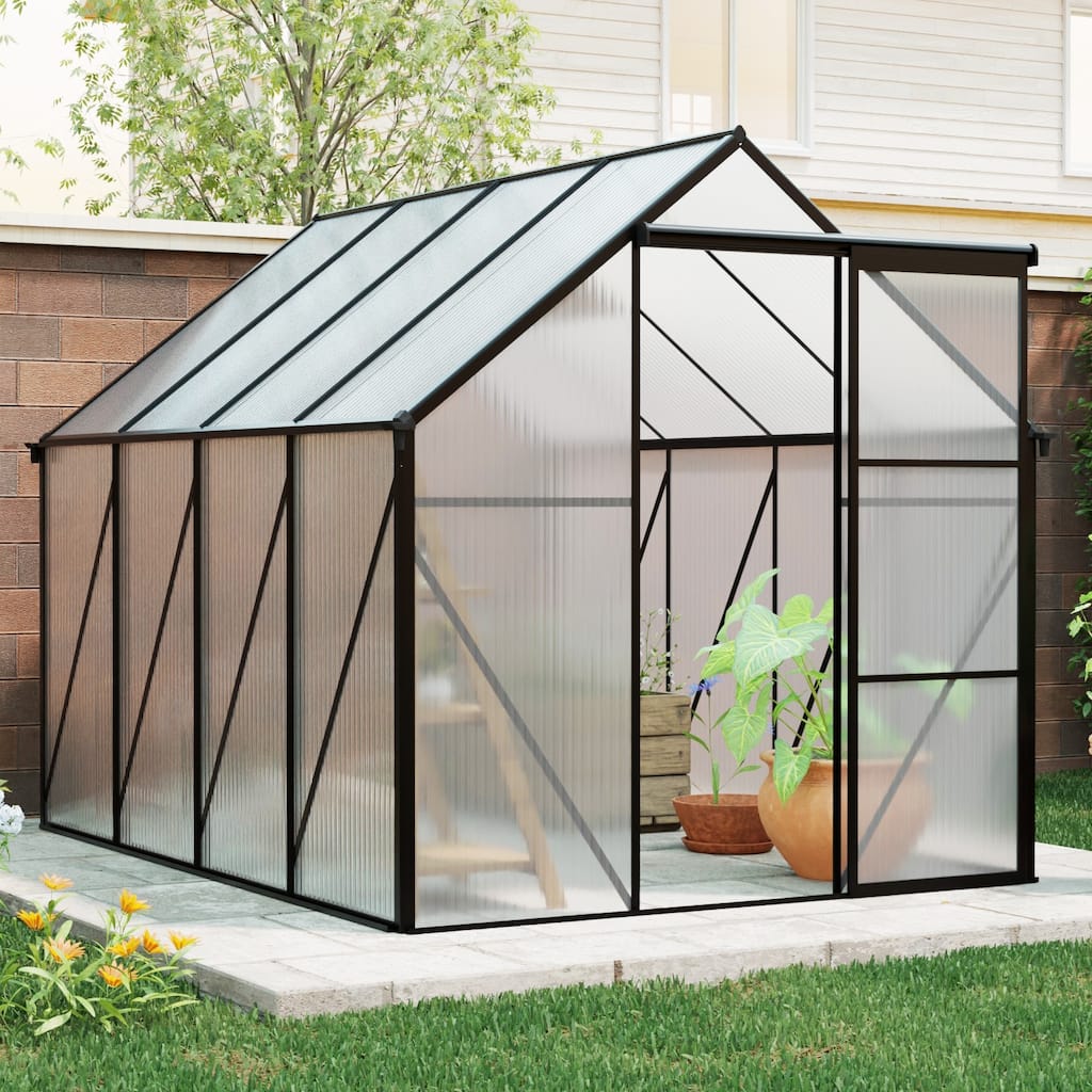 GDF Studio - Baynard Outdoor Aluminum Polycarbonate Greenhouse with Raised Base and Walk-In Design