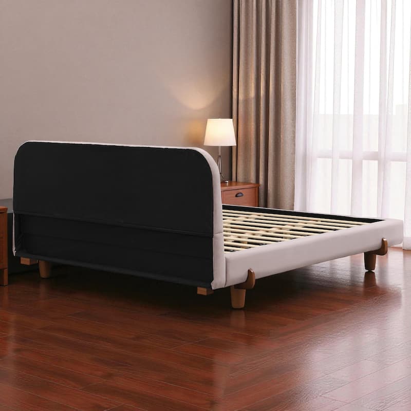 Modern Upholstered Bed Frame with 4-Inch Thick Panels, Fabric Design and Solid Rubberwood Legs, California King/King