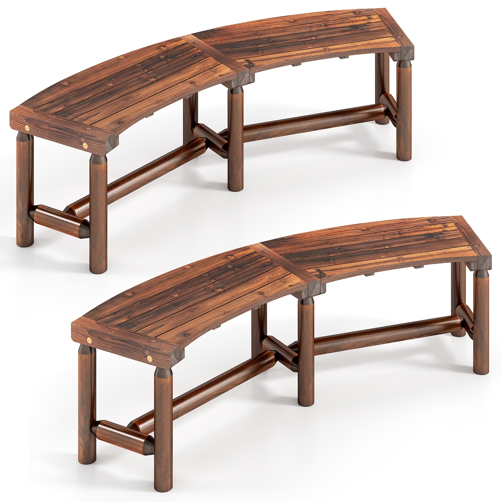 Gymax 2PCS Patio Curved Bench for 2-3 People Outdoor Loveseat for