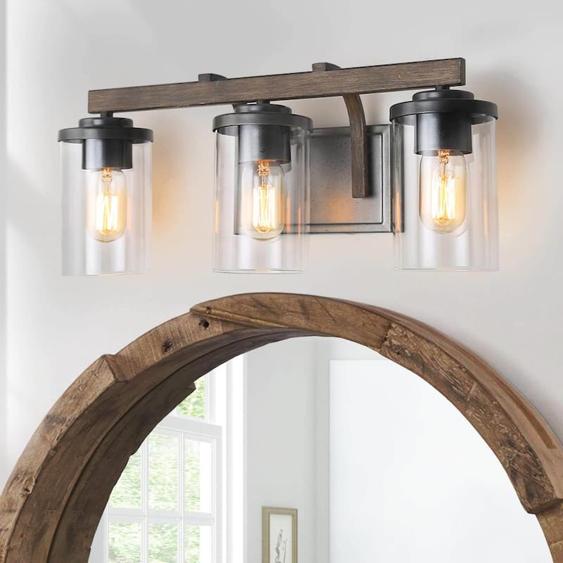 Farmhouse 3/4-Light Bathroom Vanity Light Cylinder Glass Wall sconces - W20"x H8.7"x E6.3" - 3-Light