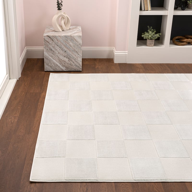 JONATHAN Y Helena Modern Geometric Checkerboard High-Low Area Rug