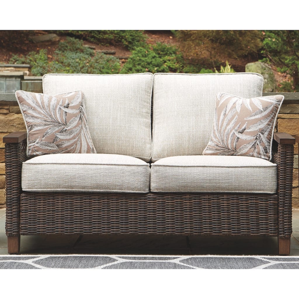 Paradise Trail Outdoor Loveseat with Cushion - Medium Brown - 58.5" W x 35.75" D x 38.25" H