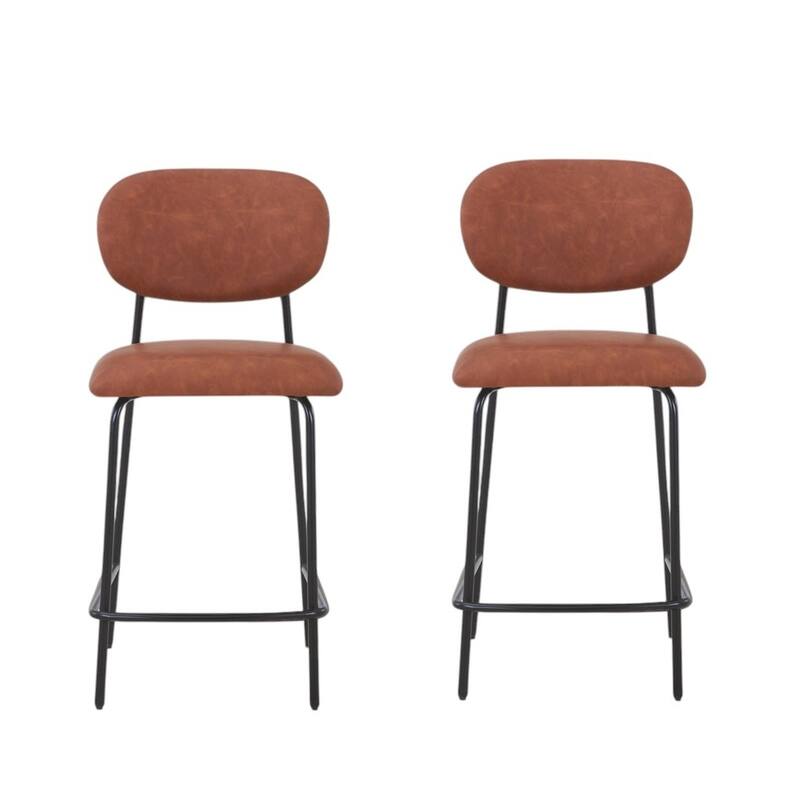 HomeRoots Set of Two 26" Brown and Black Faux Leather and Metal Counter Height Bar Chairs
