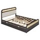 preview thumbnail 4 of 8, Queen Size Platform Bed with Trundle, Pine Wooden Bed with 2 Drawers, Kid's Bed with Rattan Headboard, Brown