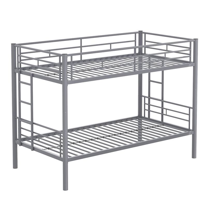VECELO Twin Over Twin Metal Bunk Bed Frame for Kids Teens, Heavy Duty Noise-Free Platform Bed, Storage Space