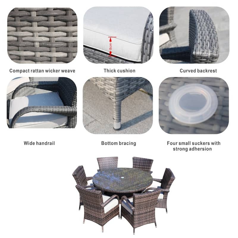 7-piece Modern Outdoor Aluminum Wicker Dining Set with 6 Chairs