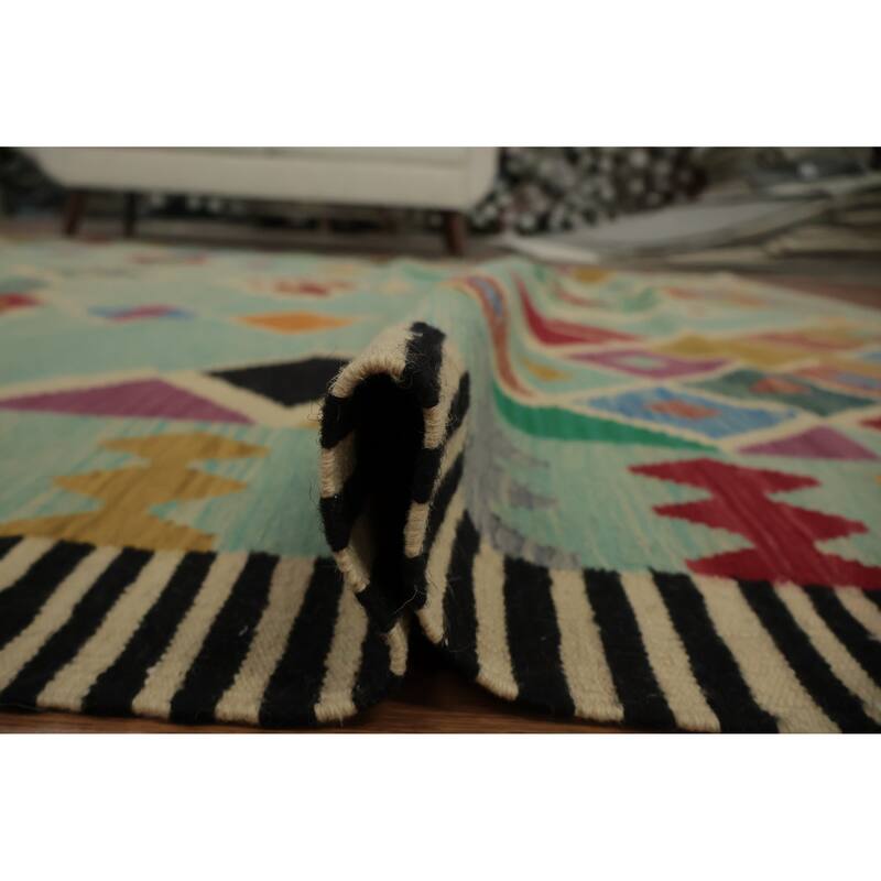Hand Woven Oriental 100% Wool Carpet Southwestern Tribal Navy Blue & Blues Kilim Area Rug - 11' 8'' X 8' 6''