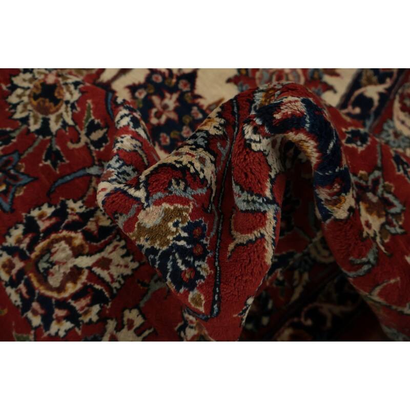 Hand Knotted Oriental 100% Wool Carpet Traditional Floral Beige & Ivories Isfahan Area Rug - 12' 10'' X 8' 9''