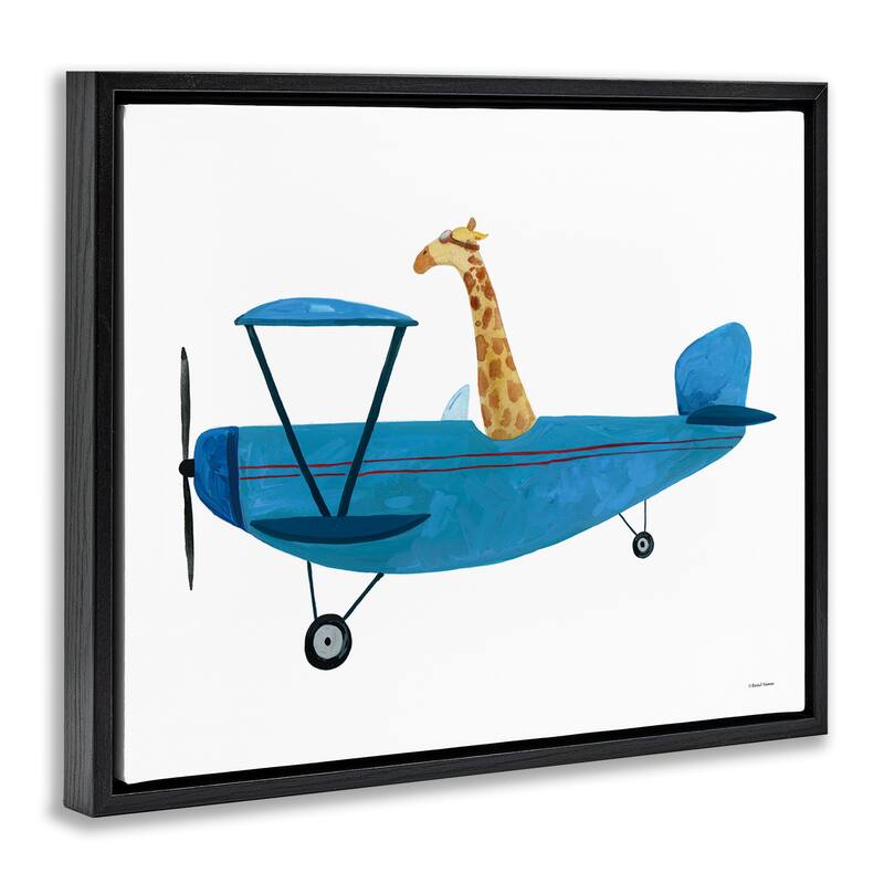 Stupell Giraffe Pilot in Airplane Framed Floater Canvas Wall Art Design by Rachel Nieman
