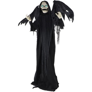 Haunted Hill Farm Life-Size Animatronic Reaper, Indoor/Outdoor Halloween Decoration, Flashing Blue Eyes, Poseable, Battery