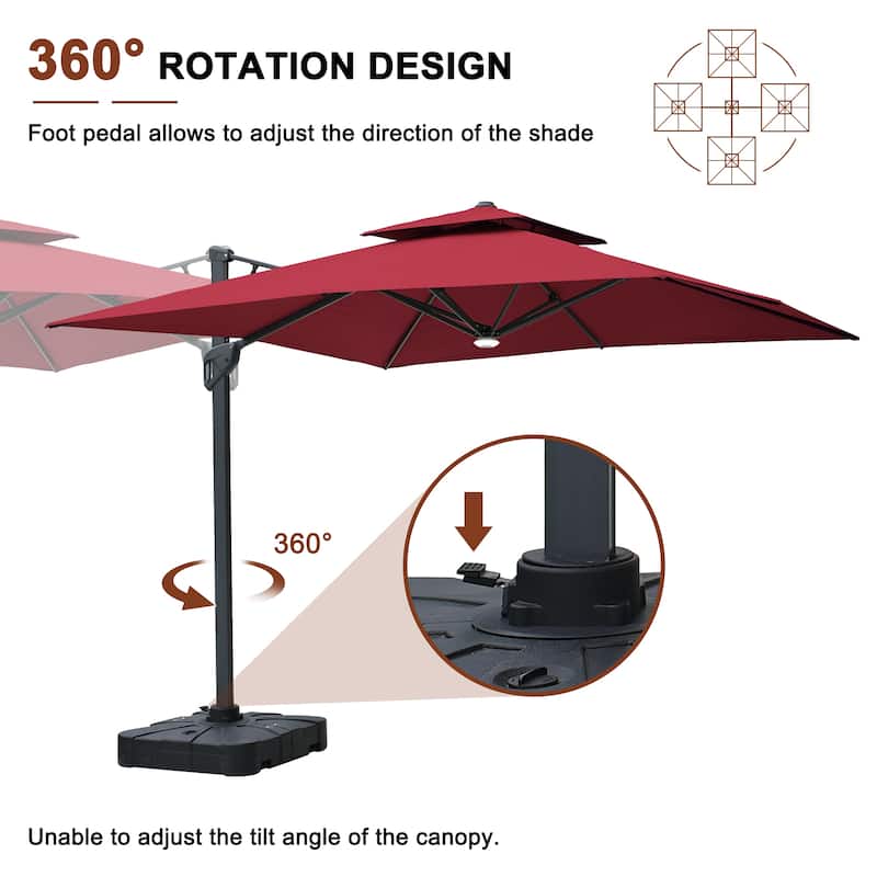 10FT Patio Cantilever Umbrella with Bluetooth Speaker & Lighting (Includes Base)