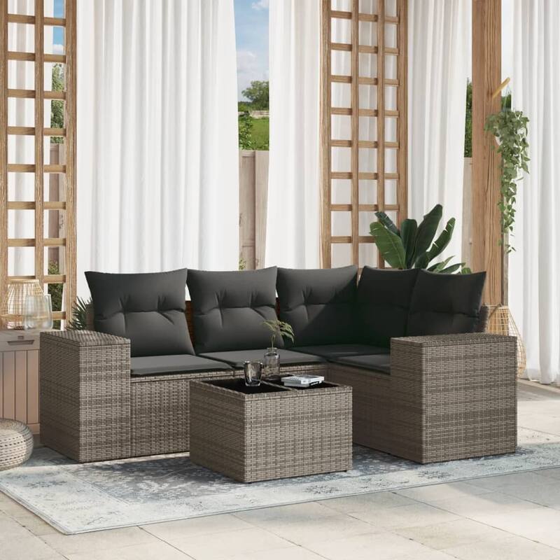 vidaXL Patio Sofa Set with Cushions Outdoor Conversation Furniture Poly Rattan - Gray with table - 21.7 x 21.7 x 14.6