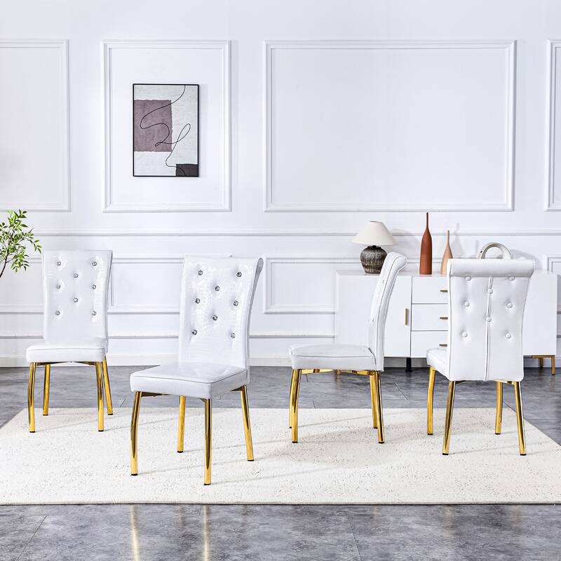 Set of 4, Retro alligator skin Upholstered dining chairs,with Crystal buckle design and Faux Leather design