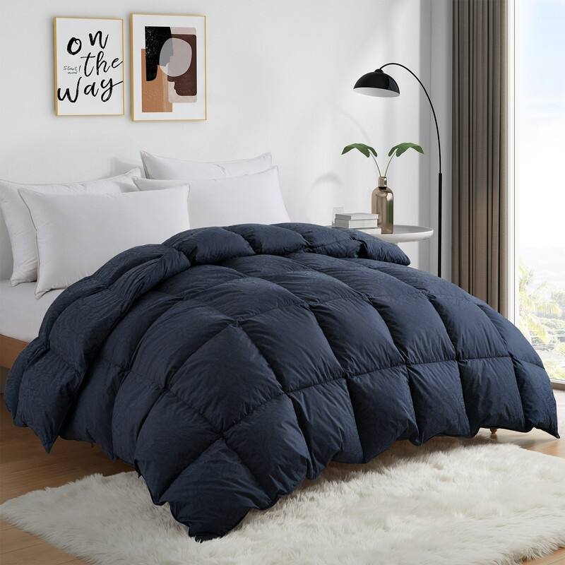 All Season White Goose Feather Down Comforter 100% Cotton Cover with Pintuck Pinch Pleat