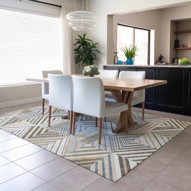 Machine Washable Indoor/ Outdoor Geo Mosaic Chantille Rug