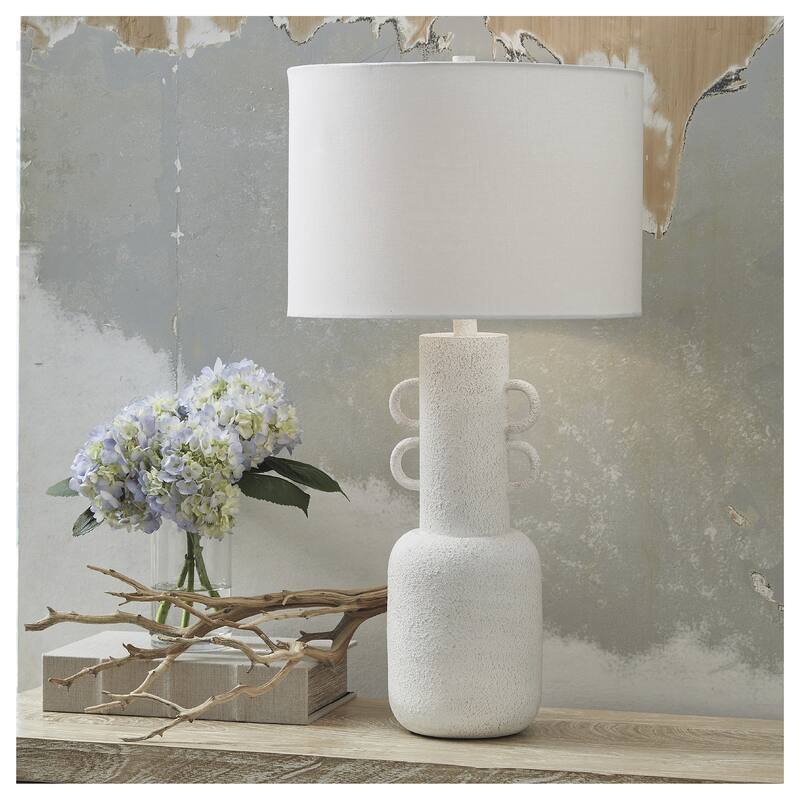 Signature Design by Ashley Perringhill Distressed White Table Lamp - 16" W x 16" D x 29.5" H - 16" W x 16" D x 29.5" H - White