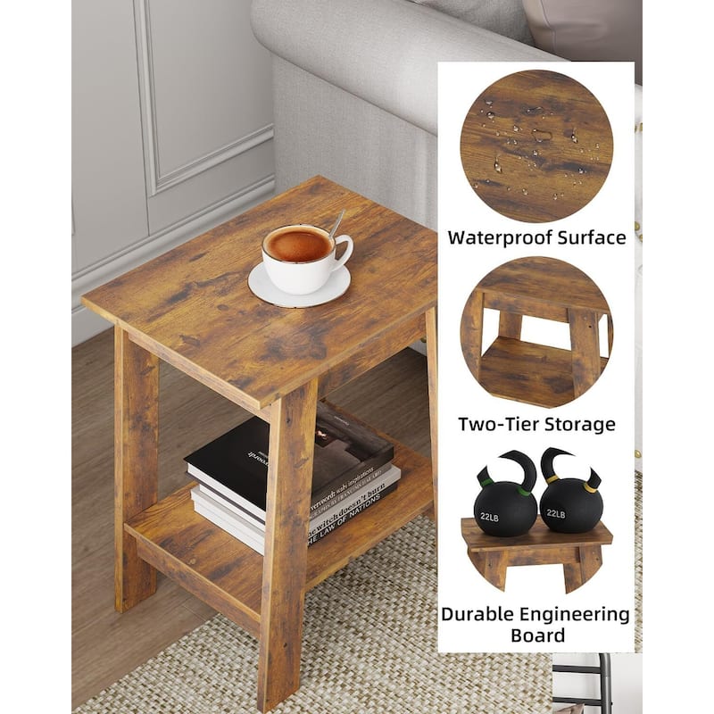 , Rustic Side Table with Storage Shelf, Small Center Table