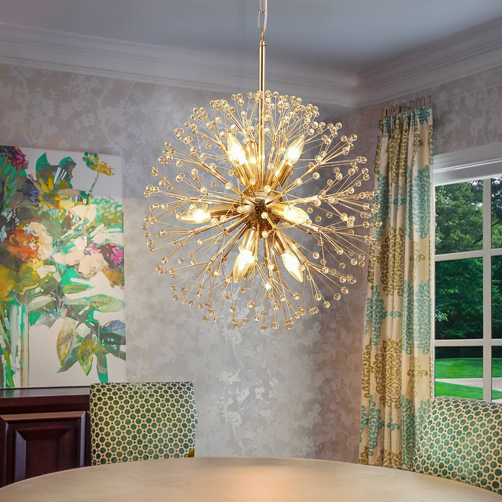 9-Light Modern Glam Linear Dandelion Pendant Light Firework Crystal Sputnik Chandelier