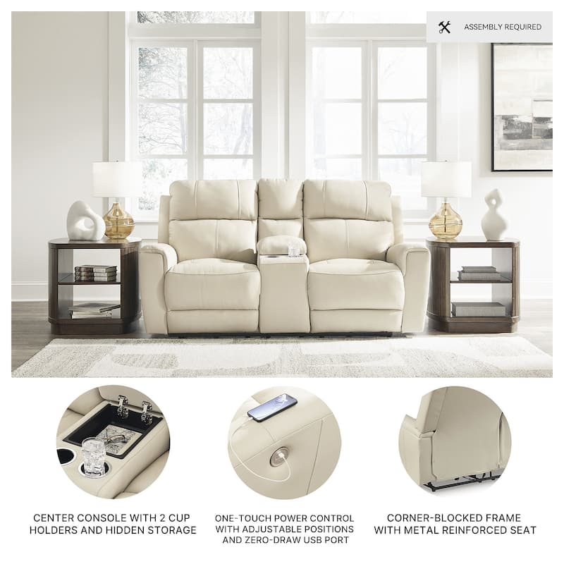 Signature Design by Ashley Dahlmoore Beige Power Reclining Loveseat with Console - 76" W x 42" D x 40" H