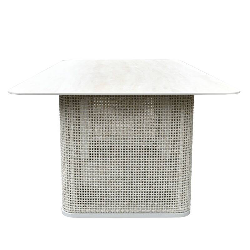 Arvin 4-Piece Outdoor Patio Conversation Set in Aluminum with Olefin Fabric Cushions Sintered Stone Rectangular Coffee Table