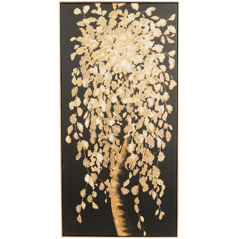 Polystone Tree Framed Wall Art with Gold Foil Accents - Black - Roche River Decor