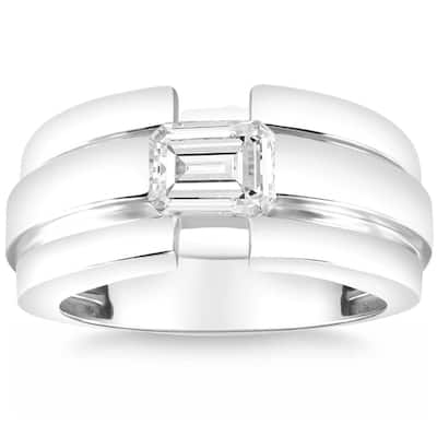 Certified 2 1/2Ct Emerald Cut Solitaire Diamond Ring Gold Lab Grown Men's