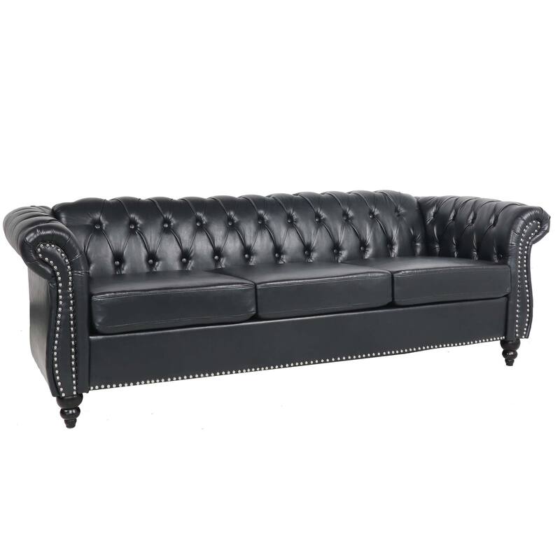 84.65" Rolled Arm Chesterfield 3 Seater Sofa