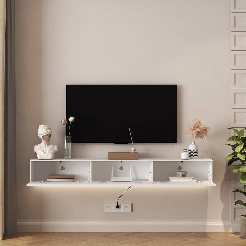 69" Wall Mounted TV for TVs up to 65'', Floating TV Stand with LED Lights & Power Outlet