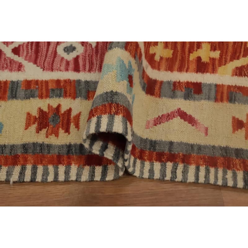 Hand Woven Oriental 100% Wool Carpet Southwestern Tribal Multi-Colored Kilim Runner Rug - 11' 8'' X 2' 8''
