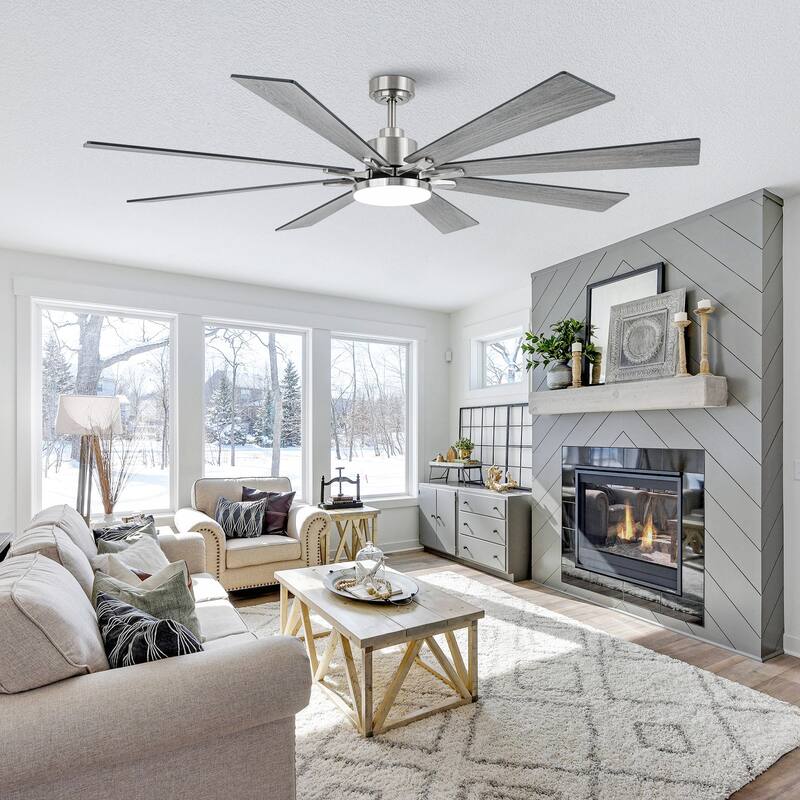 72-in Brushed Nickel Reversible 8-Blade Large Industrial Smart Ceiling Fan with Light and APP Control