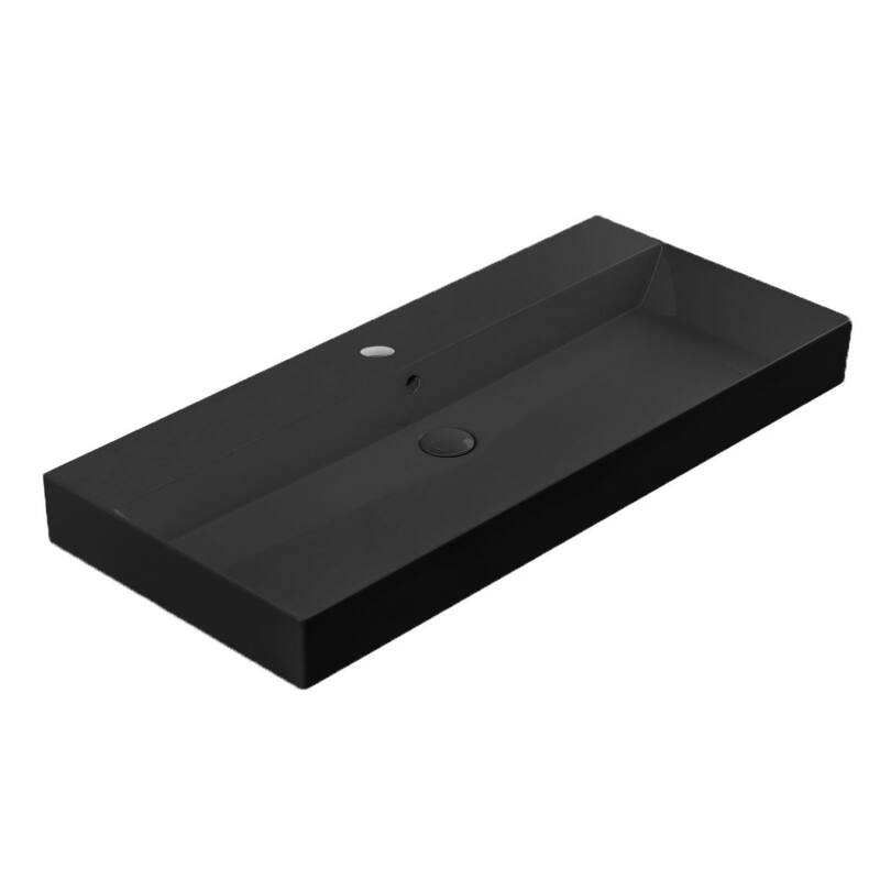 WS Bath Collections Energy 38-5/8" Rectangular Ceramic Vessel or Wall - Matte Black