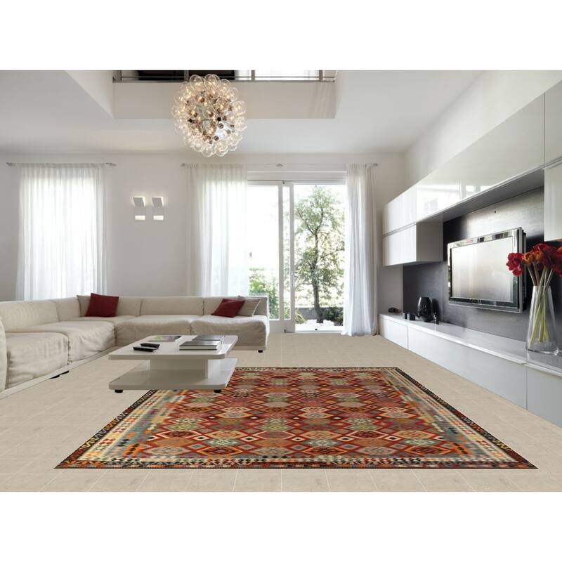 Geometric Kilim Oriental Area Rug Reversible Flatweave Wool Carpet - 10'3"x 13'0"