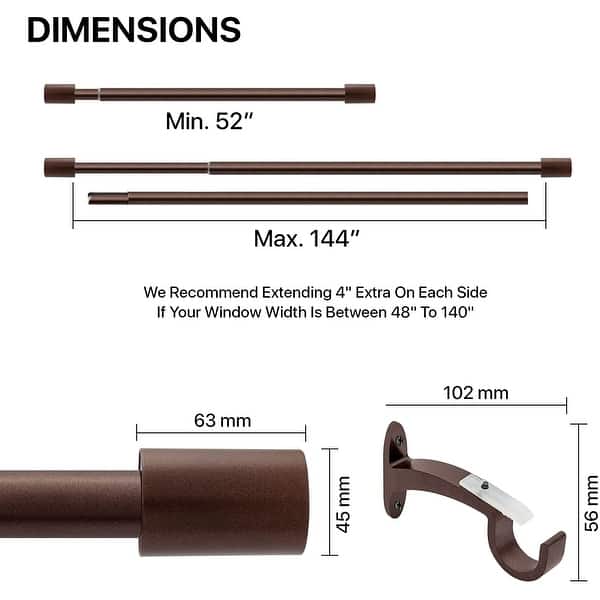 1 Inch Brown Curtain Rod for Windows and Doors Curtains Adjustable with