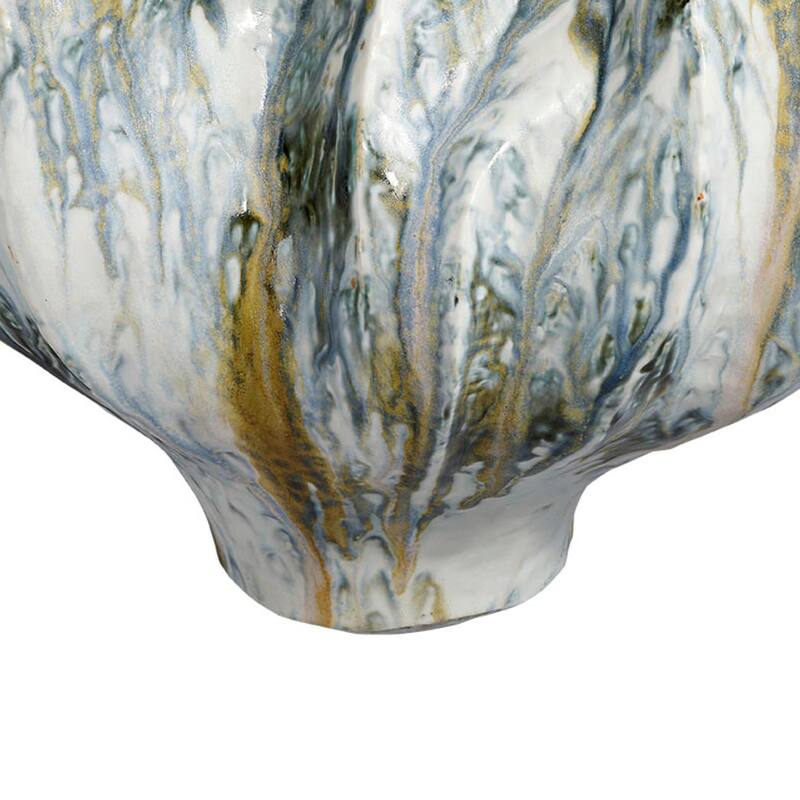 Tery Decorative Vase, Wavy Fishtail, 16 Inch Glossy Blue White Ceramic
