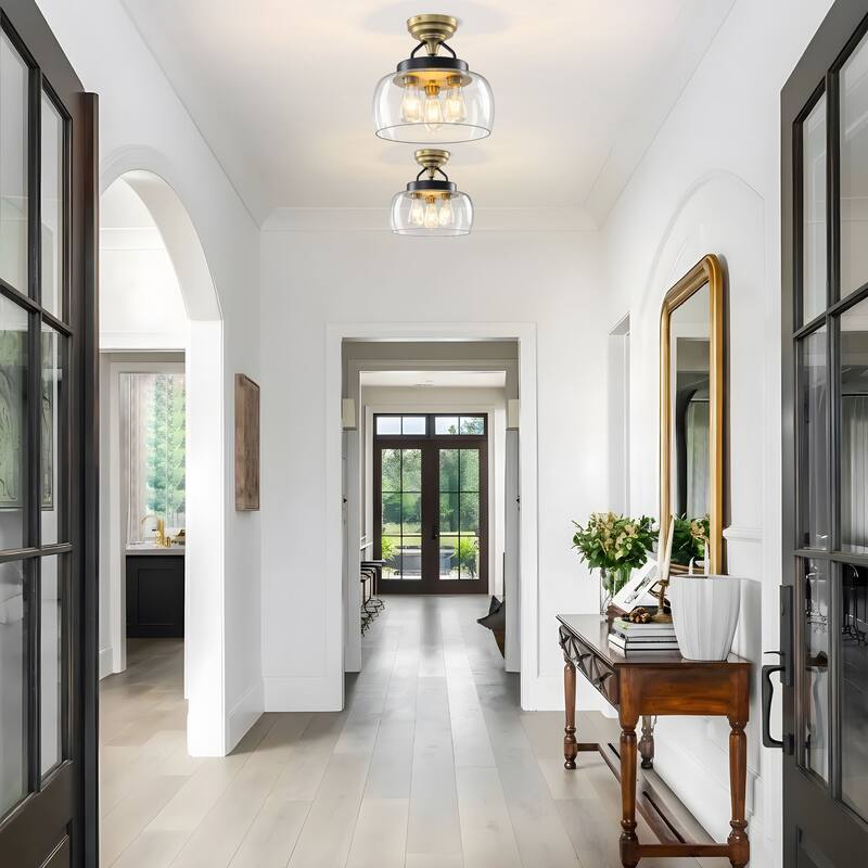 Starsky 3-Light Modern Clear Glass Dome Flush Mount Ceiling Light, Thick One-Piece Drum Shade