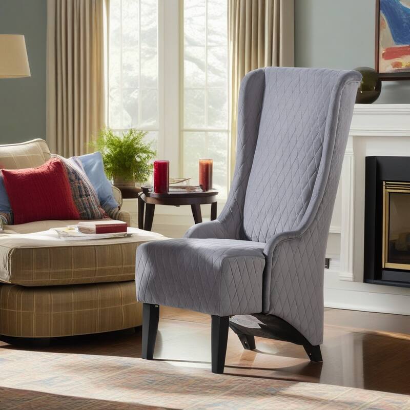 Christopher Knight Home - Evelyn High-Back Velvet Wingback Chair with Wooden Legs - Gray