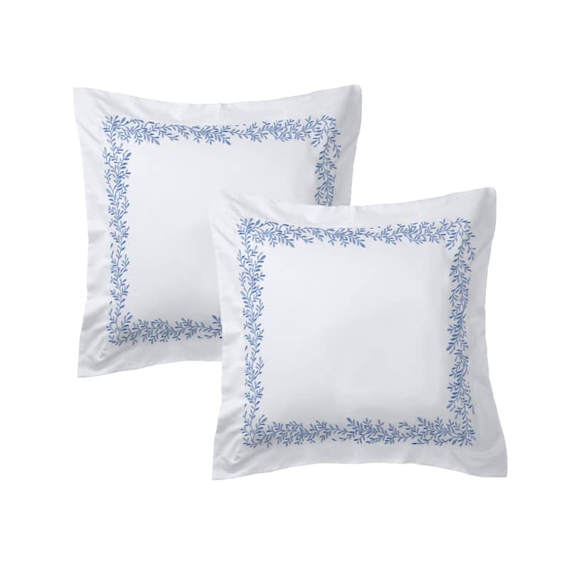 Home Sweet Home Collection 600TC Cotton Floral Embroidery Euro Cover Set - 3 Color - Blue
