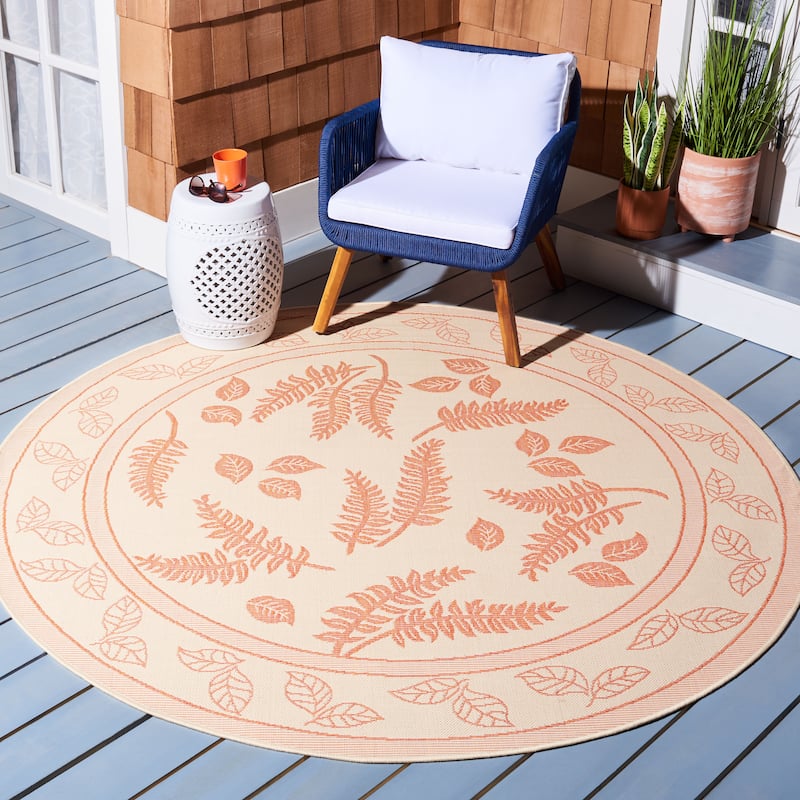 SAFAVIEH Courtyard Rosaria Indoor/ Outdoor Waterproof Patio Backyard Rug - 6'7" Round - Natural/Terra